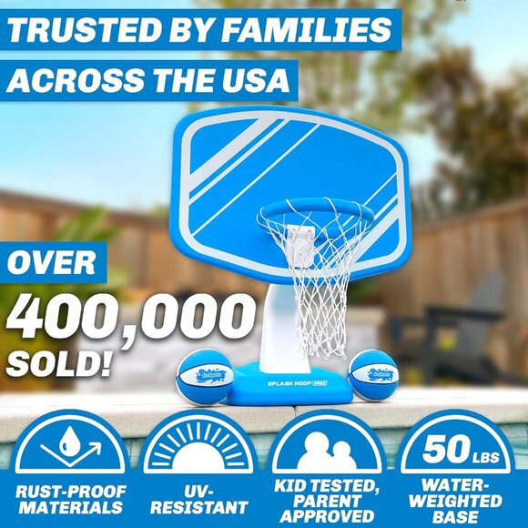 Splash Hoop Swimming Pool Basketball Game, Includes Poolside Water Basketball Ho - Picture 4 of 6
